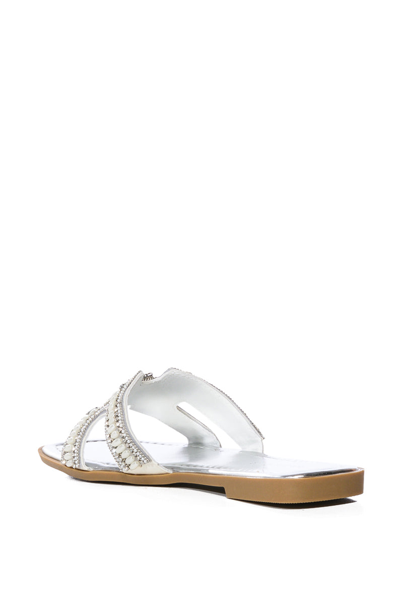 AZALEA WANG MADIHA SILVER EMBELLISHED FLAT SANDAL