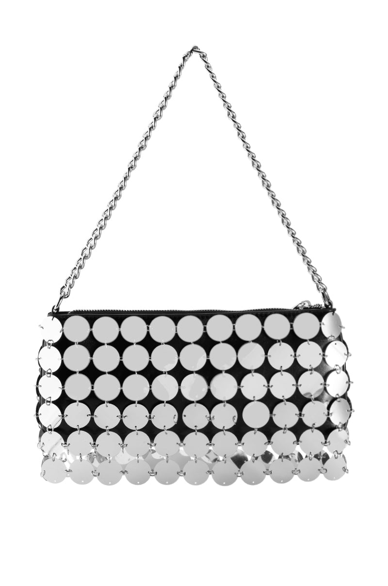 CARMELINA METALLIC SEQUIN BAG IN SILVER