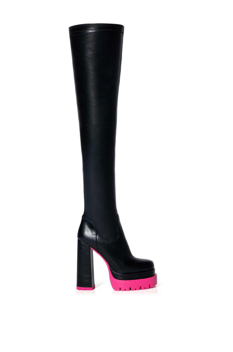 AZALEA WANG CHAR THIGH HIGH BLACK BOOT IN PINK