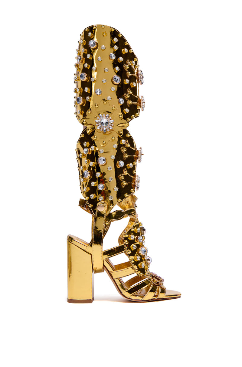 AZALEA WANG NORINNE GOLD EMBELLISHED GLADIATOR OPEN TOE SANDAL BOOT