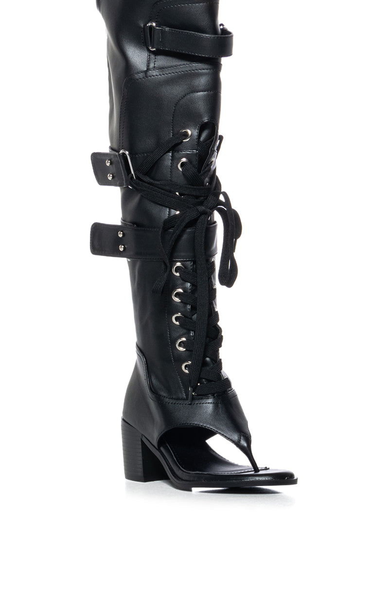 AZALEA WANG RHYSAND BLACK OPEN TOE SANDAL BOOT