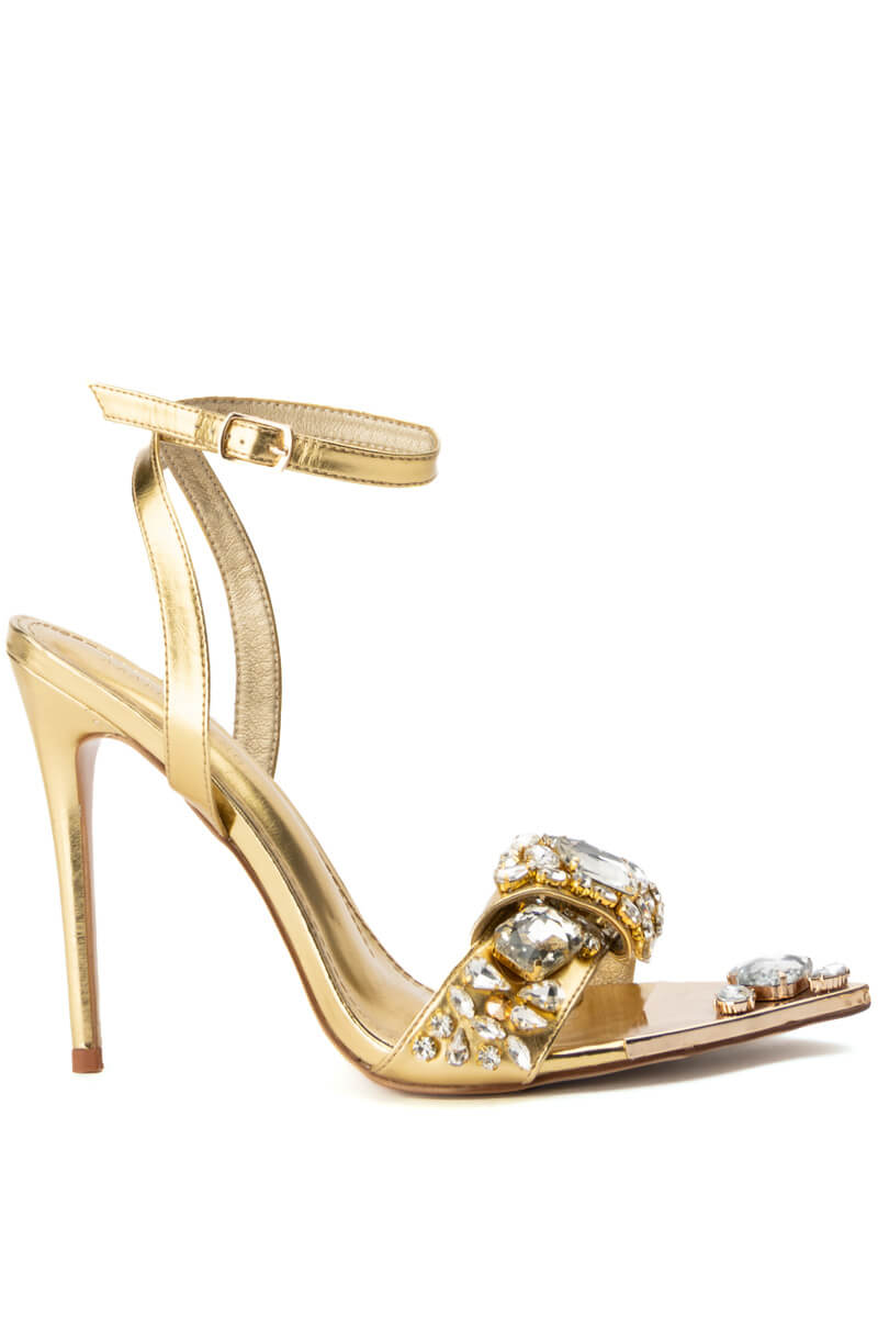 AZALEA WANG TILLY RHINESTONE STILETTO SANDAL IN GOLD