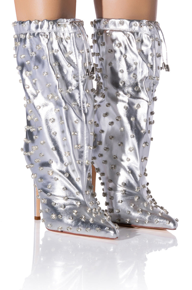 AZALEA WANG BIANKA EMBELLISHED METALLIC BOOTIE IN SILVER