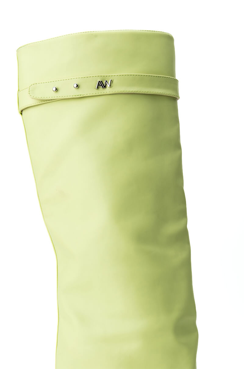 AZALEA WANG MELINA FOLD OVER WEDGE BOOT IN SUNNY LIME