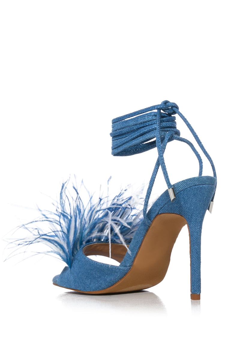 INDIANA MULTI FEATHER DETAIL SANDAL IN BLUE