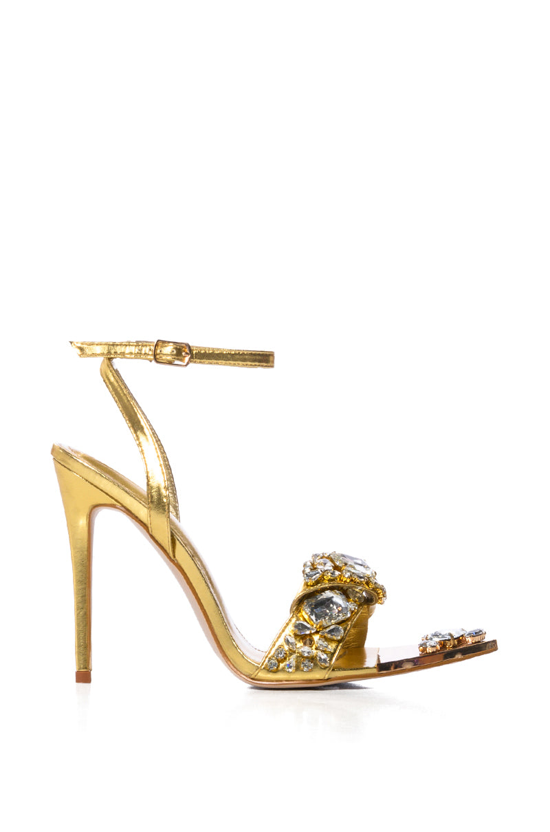 AZALEA WANG TILLY RHINESTONE STILETTO SANDAL IN GOLD