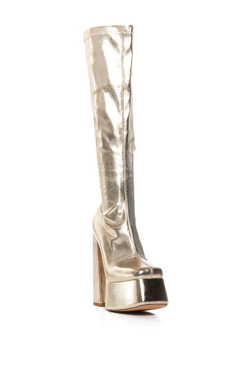 AZALEA WANG WHISKER METALLIC GOLD CHUNKY BOOT