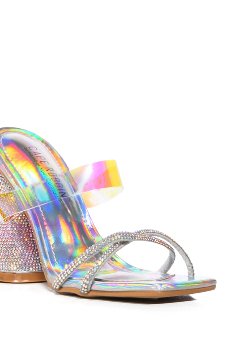 CAPE ROBBIN BEATRIZIA SPARKLE SHEATH CONVERTIBLE CHUNKY SANDAL IN HOLOGRAPHIC