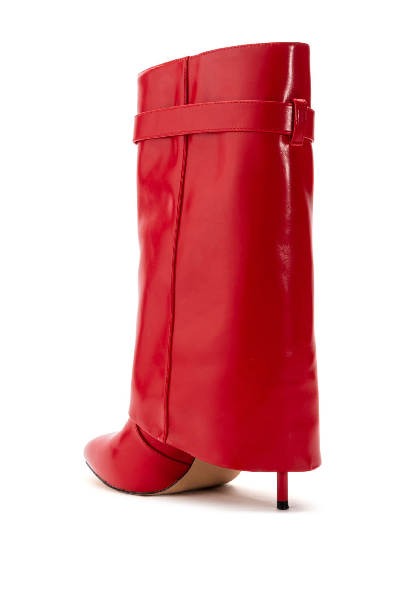 AZALEA WANG MINE FOLD OVER STILETTO BOOTIE IN RED