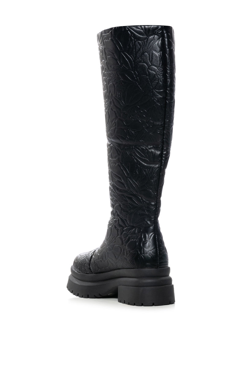 AZALEA WANG TUFFIN BLACK FLORAL EMBOSSED BOOT