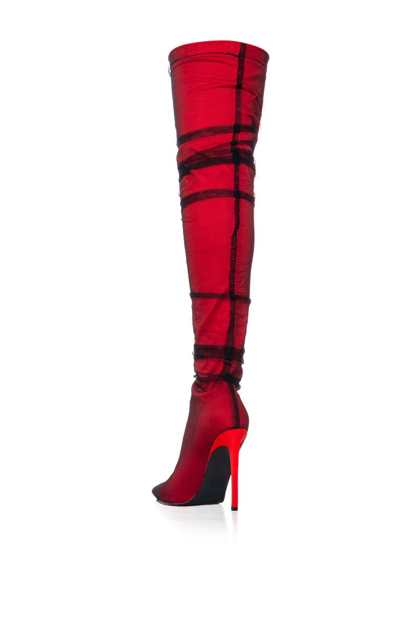 AZALEA WANG SERPENS RED TULLE COVERED BOOT