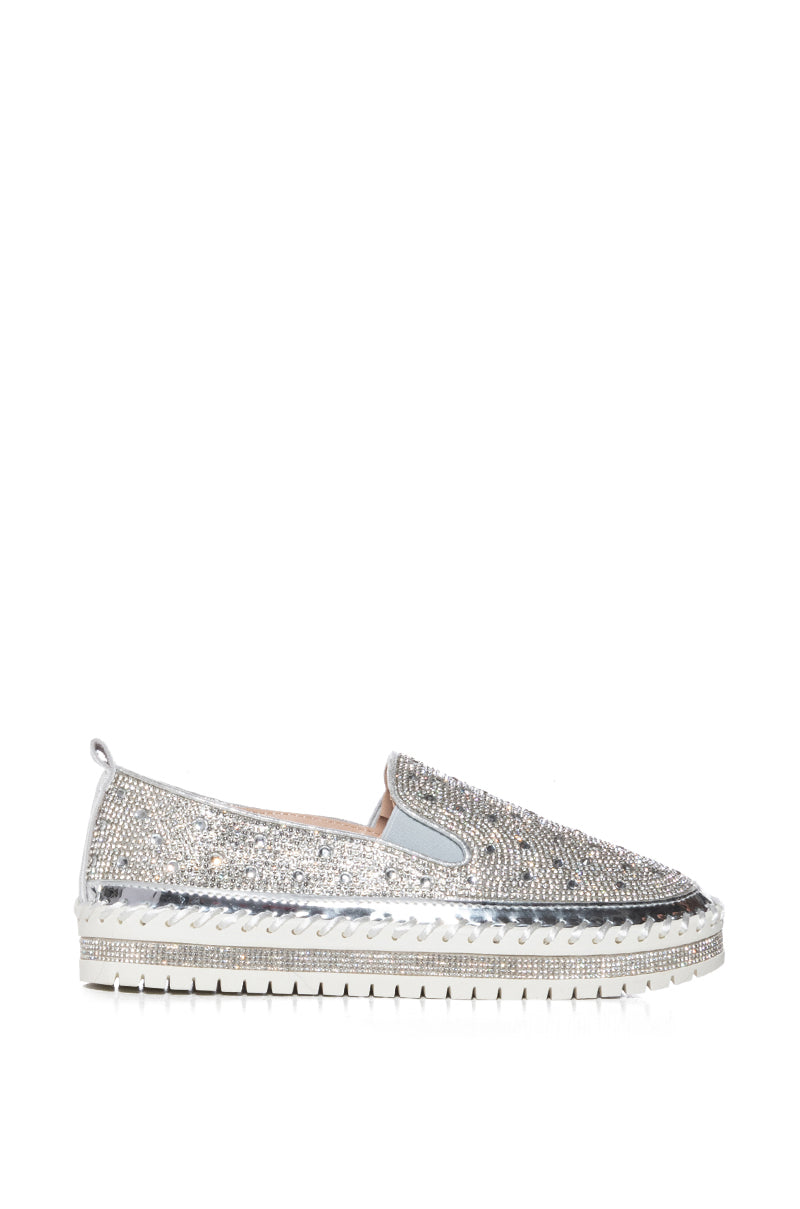 AZALEA WANG BRITTANY SILVER RHINESTONE SNEAKER