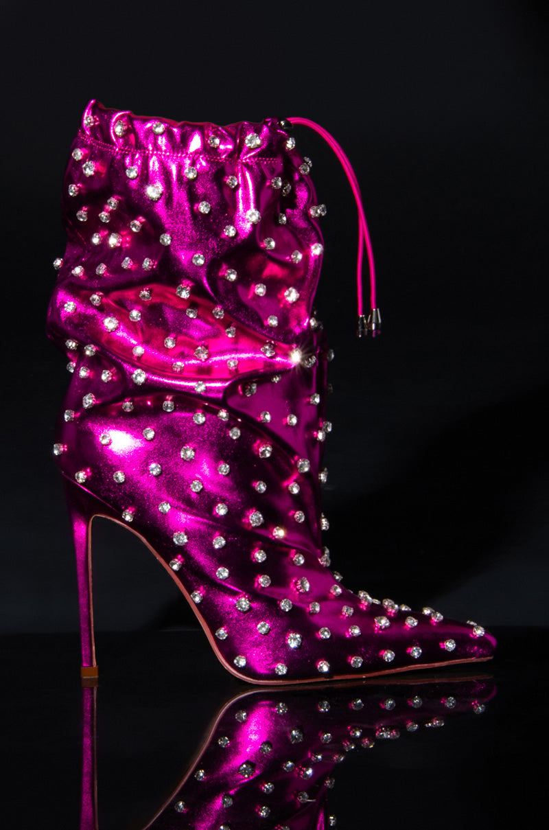 AZALEA WANG BIANKA EMBELLISHED METALLIC BOOTIE IN FUCHSIA