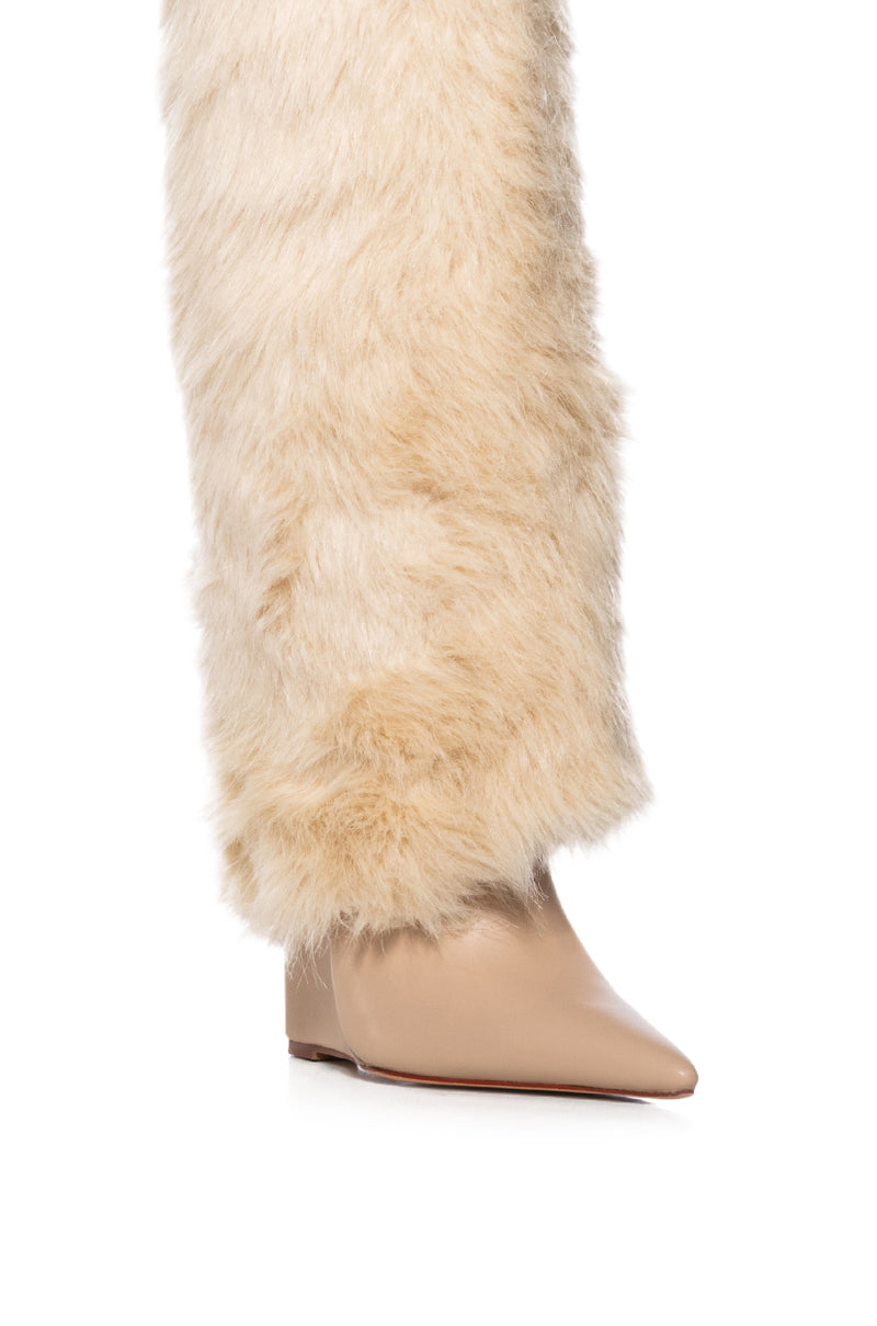 AZALEA WANG SKYLARK TAN FAUX FUR WEDGE BOOT