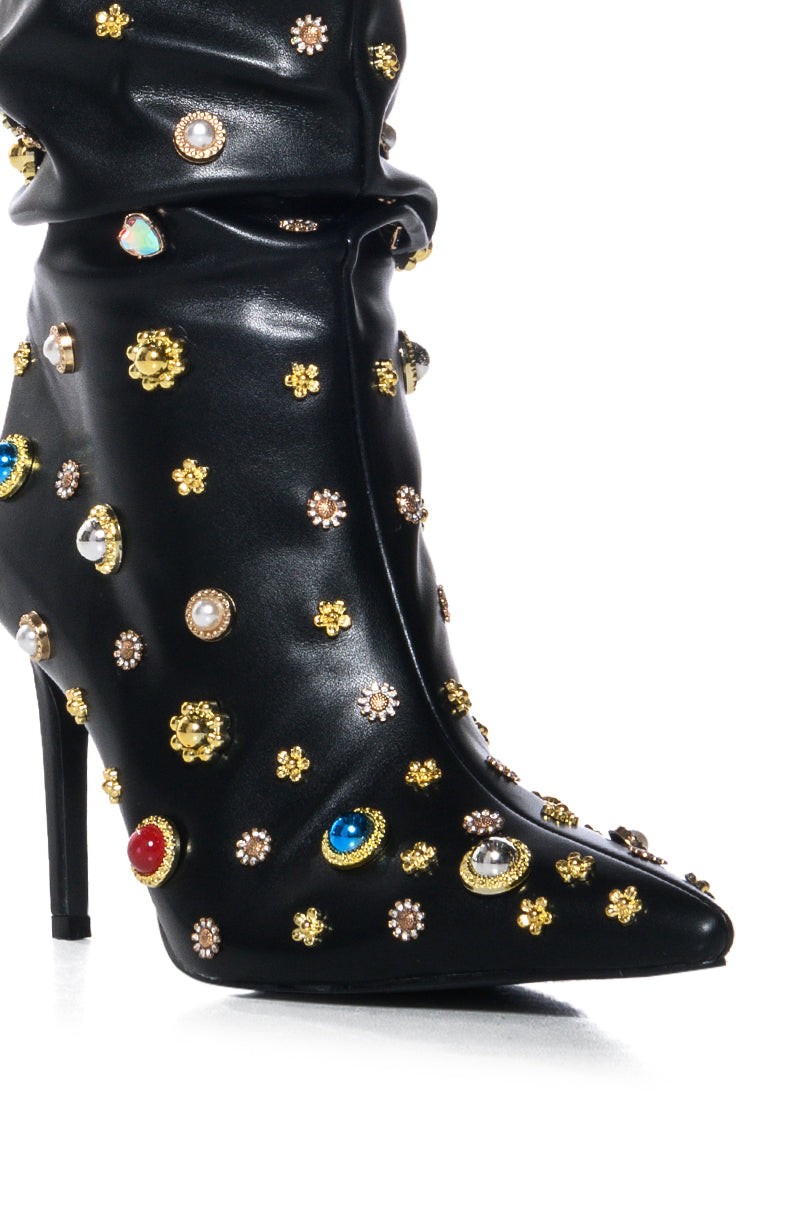 AZALEA WANG WENZLER EMBELLISHED BOOTIE IN BLACK