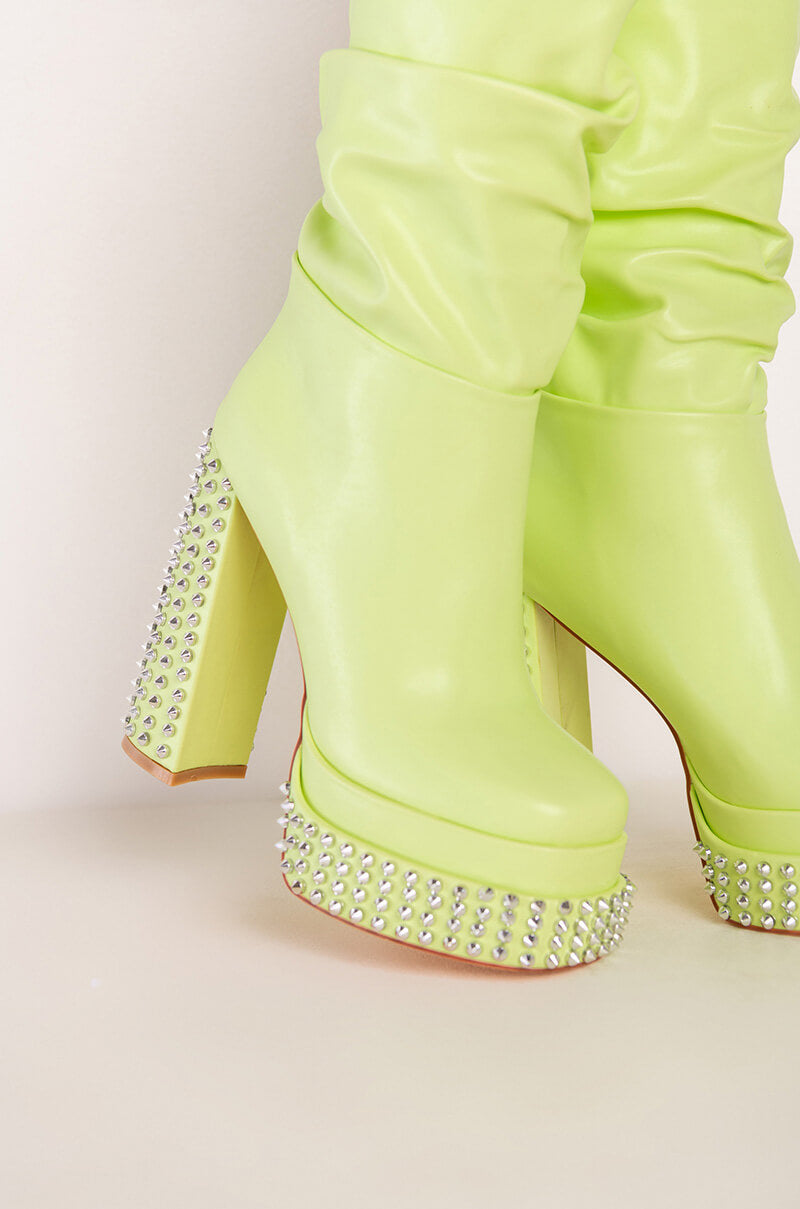 AZALEA WANG NATURE SLOUCH STUD BOOTIE IN GREEN
