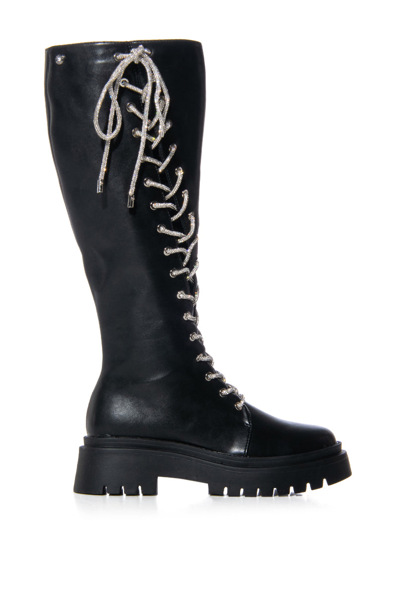 AZALEA WANG TANNER SPARKLE LACE UP BOOT IN BLACK