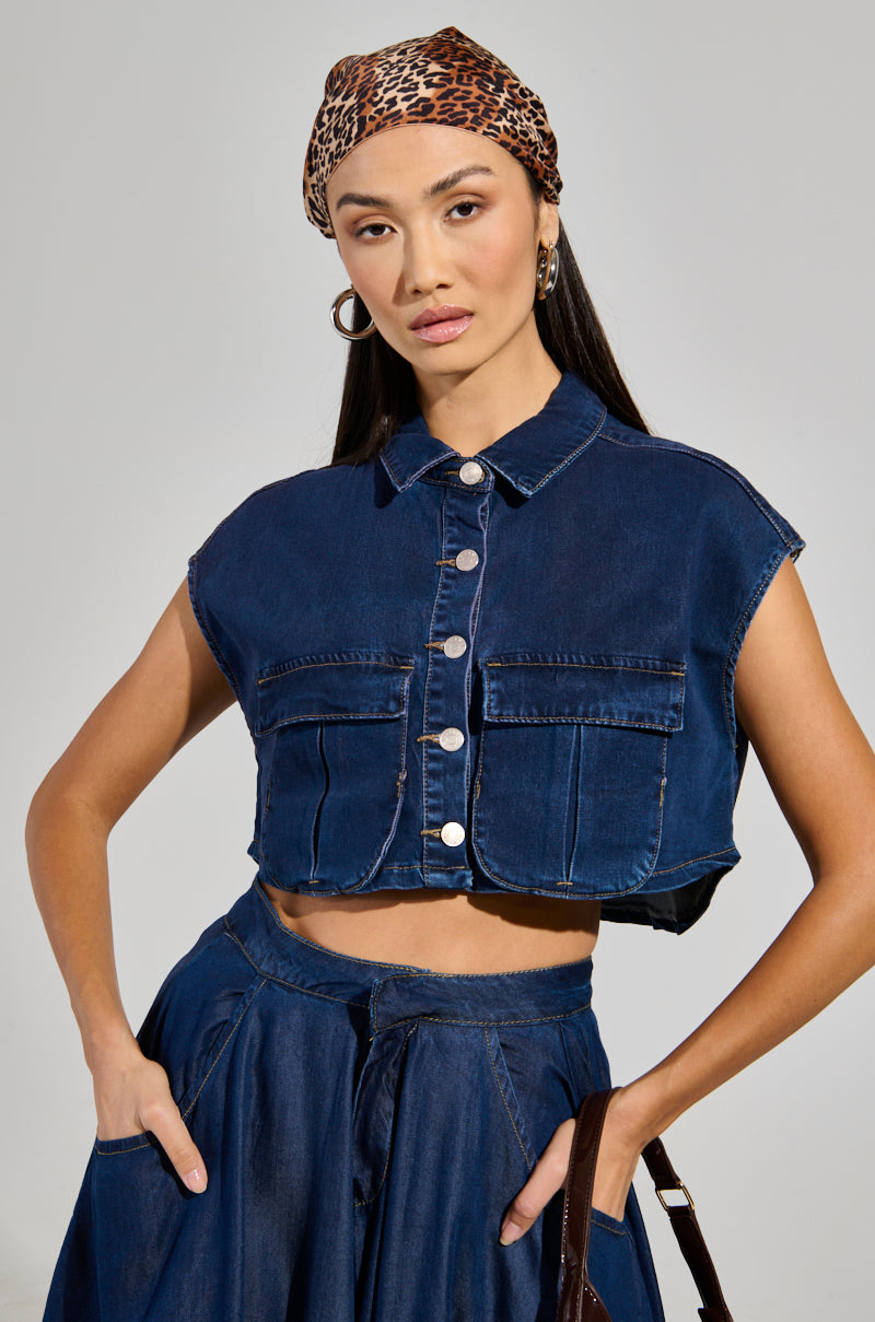 CARRIE BUTTON DOWN DENIM VEST TOP