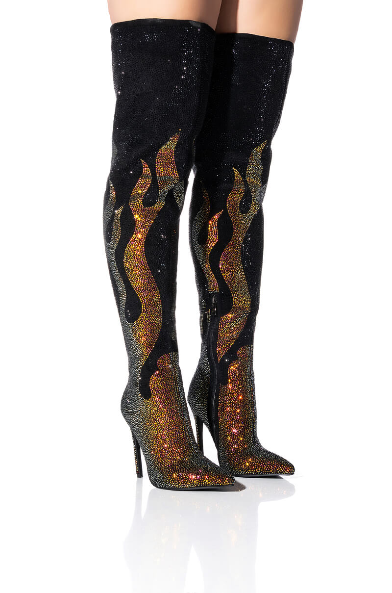 AZALEA WANG LAUNCH BLINGED FIRE STILETTO BOOT IN BLACK