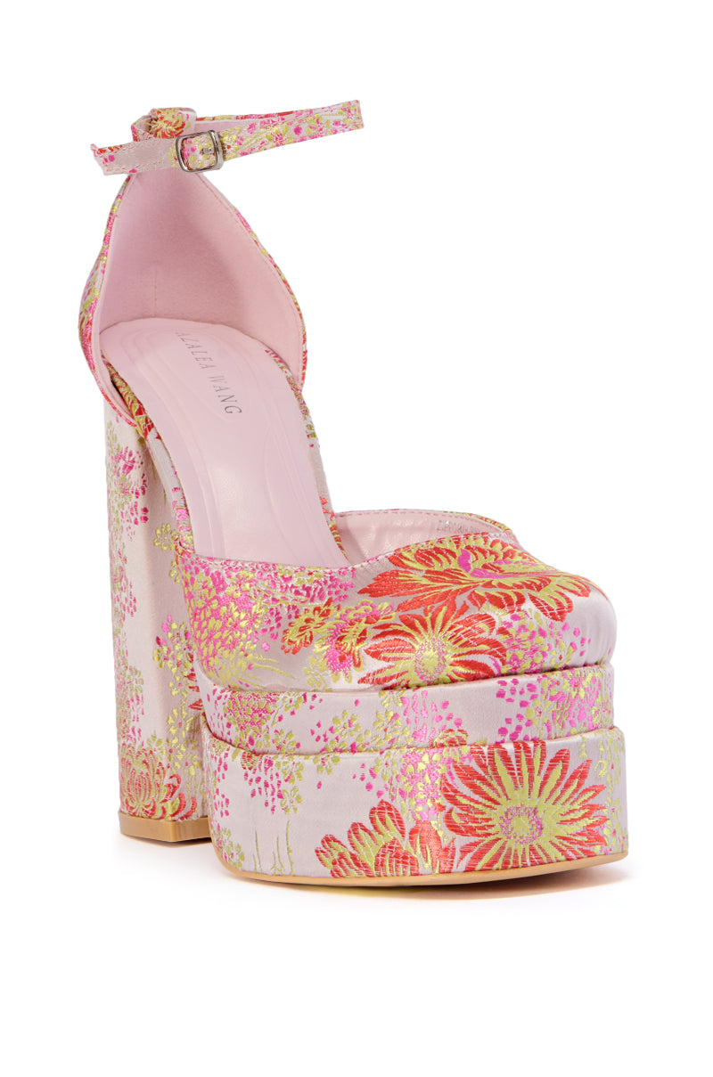 AZALEA WANG ZIPPORAH PINK BROCADE PLATFORM SANDAL