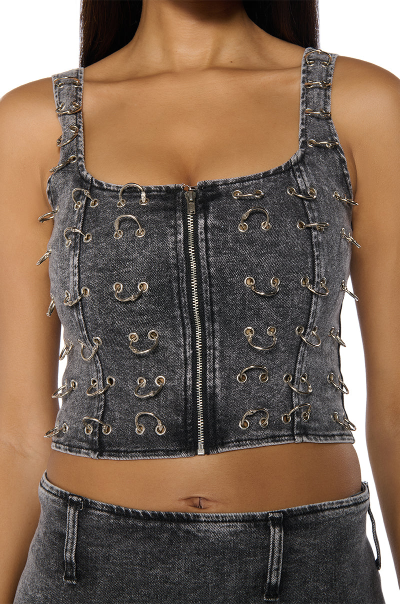 BAD TO THE BONE DARK DENIM CORSET