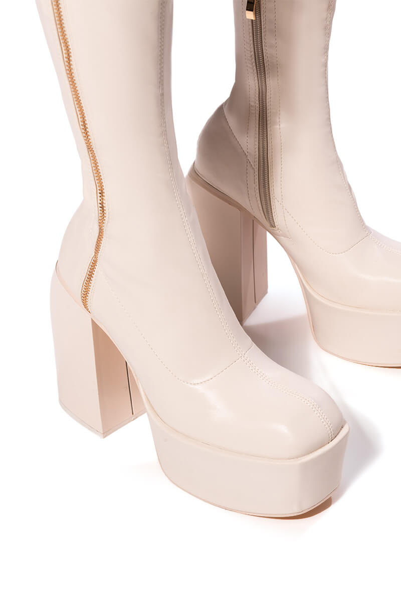 JELENA OVER THE KNEE PU CHUNKY BOOT IN CREAM