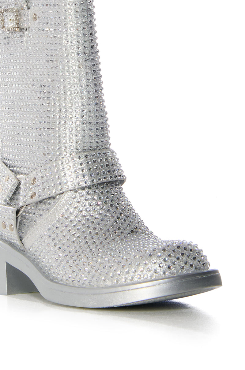 AZALEA WANG CHARITY SILVER RHINESTONE BOOTIE