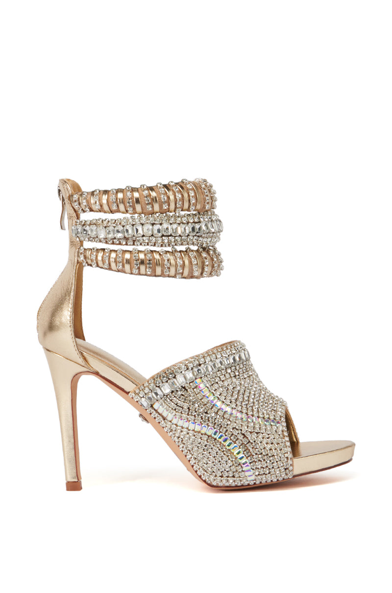 AZALEA WANG WAIKIKI GOLD SANDAL WITH RHINESTONE EMBELLISHMENTS