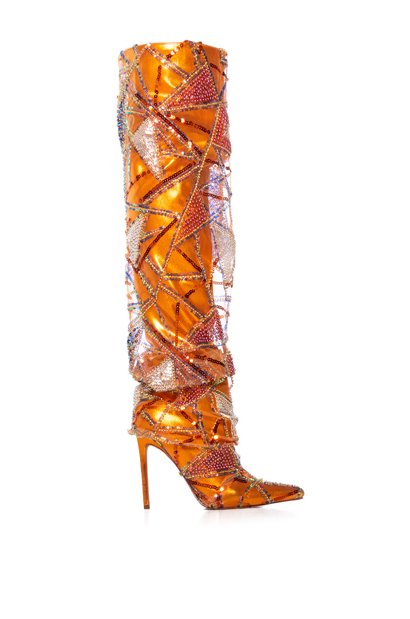 AZALEA WANG MAINSTREET ORANGE ABSTRACT EMBELLISHED BOOT