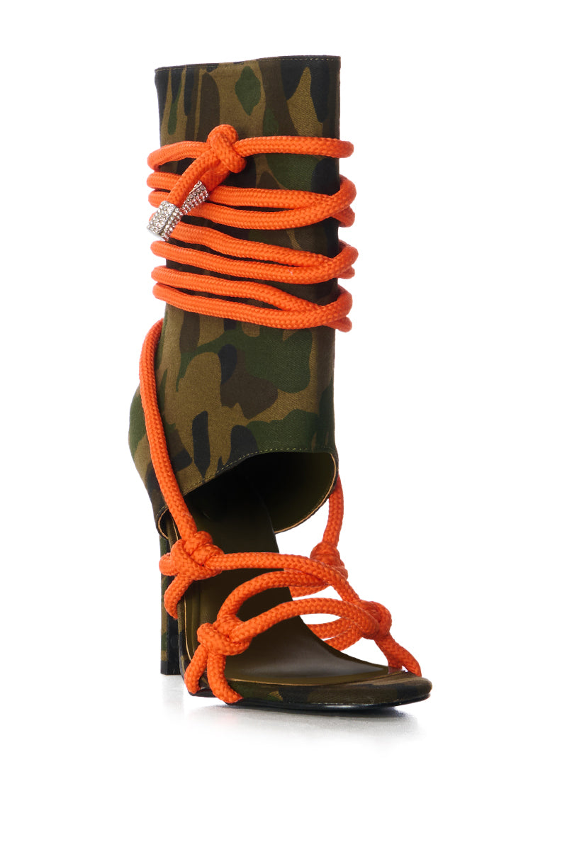 AZALEA WANG JOANNA STRAPPY CAMO SANDAL