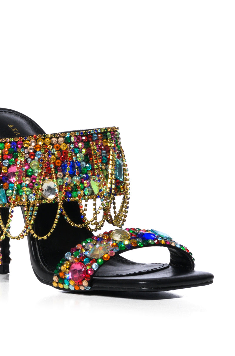 AZALEA WANG GLAM CAMP EMBELLISHED MULE IN BLACK MULTI