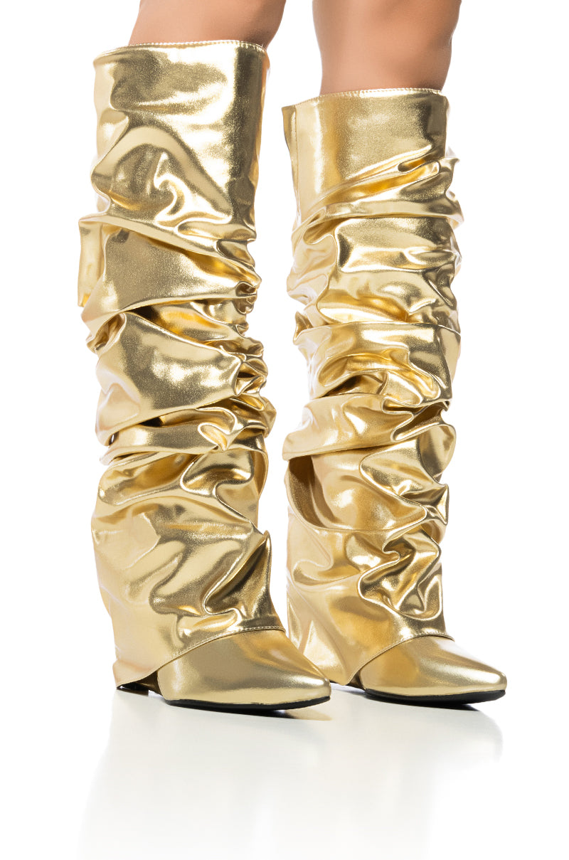 AZALEA WANG ZUMMA GOLD RUCHED WEDGE BOOT