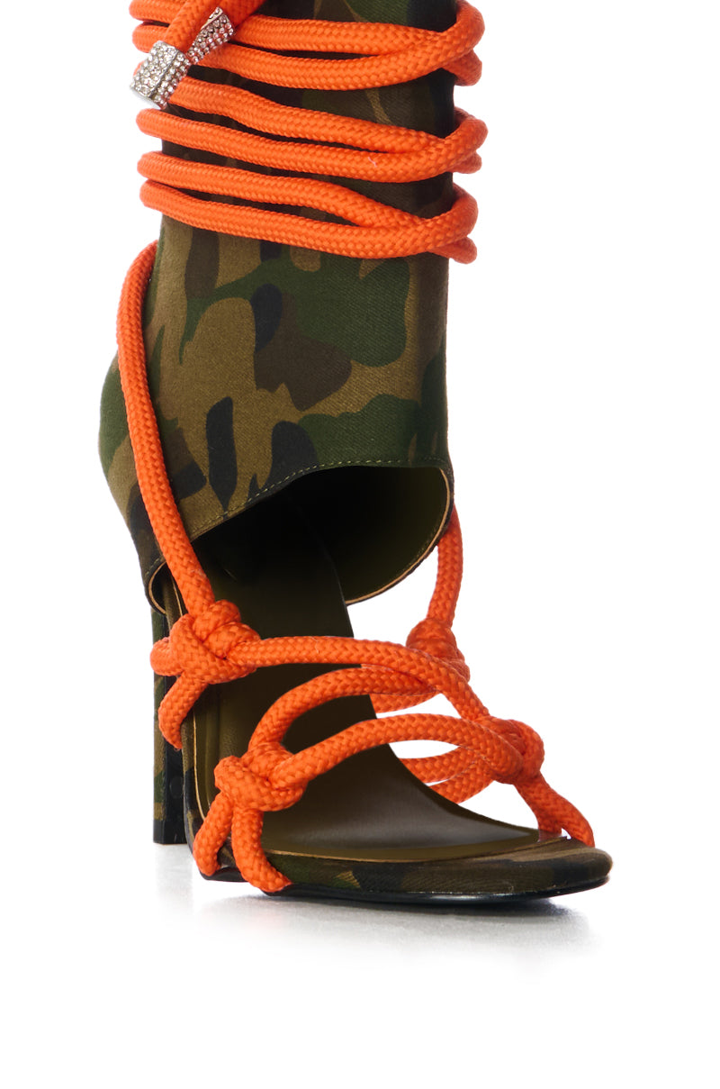 AZALEA WANG JOANNA STRAPPY CAMO SANDAL