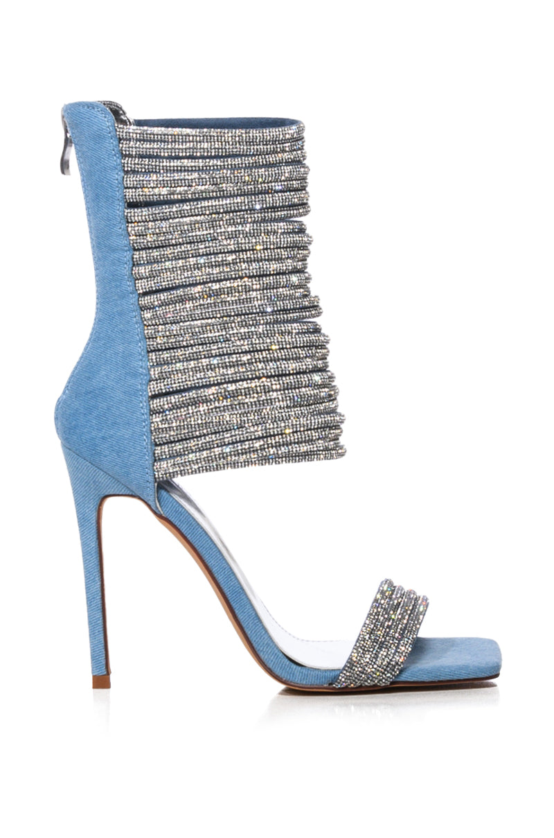 AZALEA WANG CICELY EMBELLISHED GLADIATOR SANDAL IN DENIM