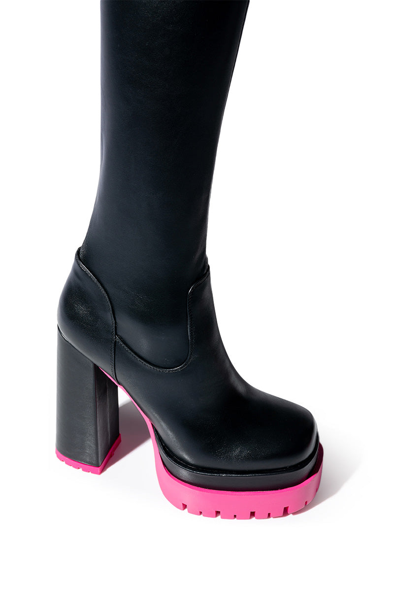 AZALEA WANG CHAR THIGH HIGH BLACK BOOT IN PINK