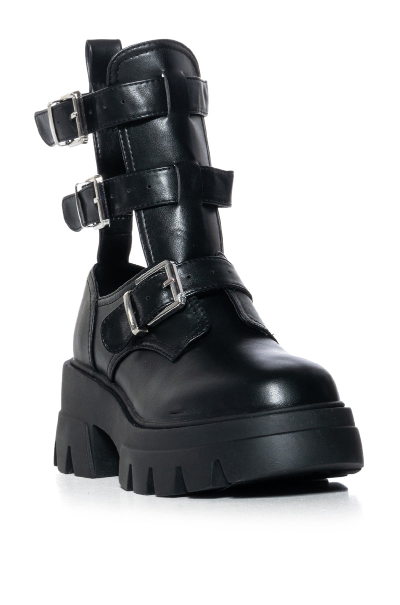 AZALEA WANG ATTICUS BLACK BUCKLE UP BOOTIE