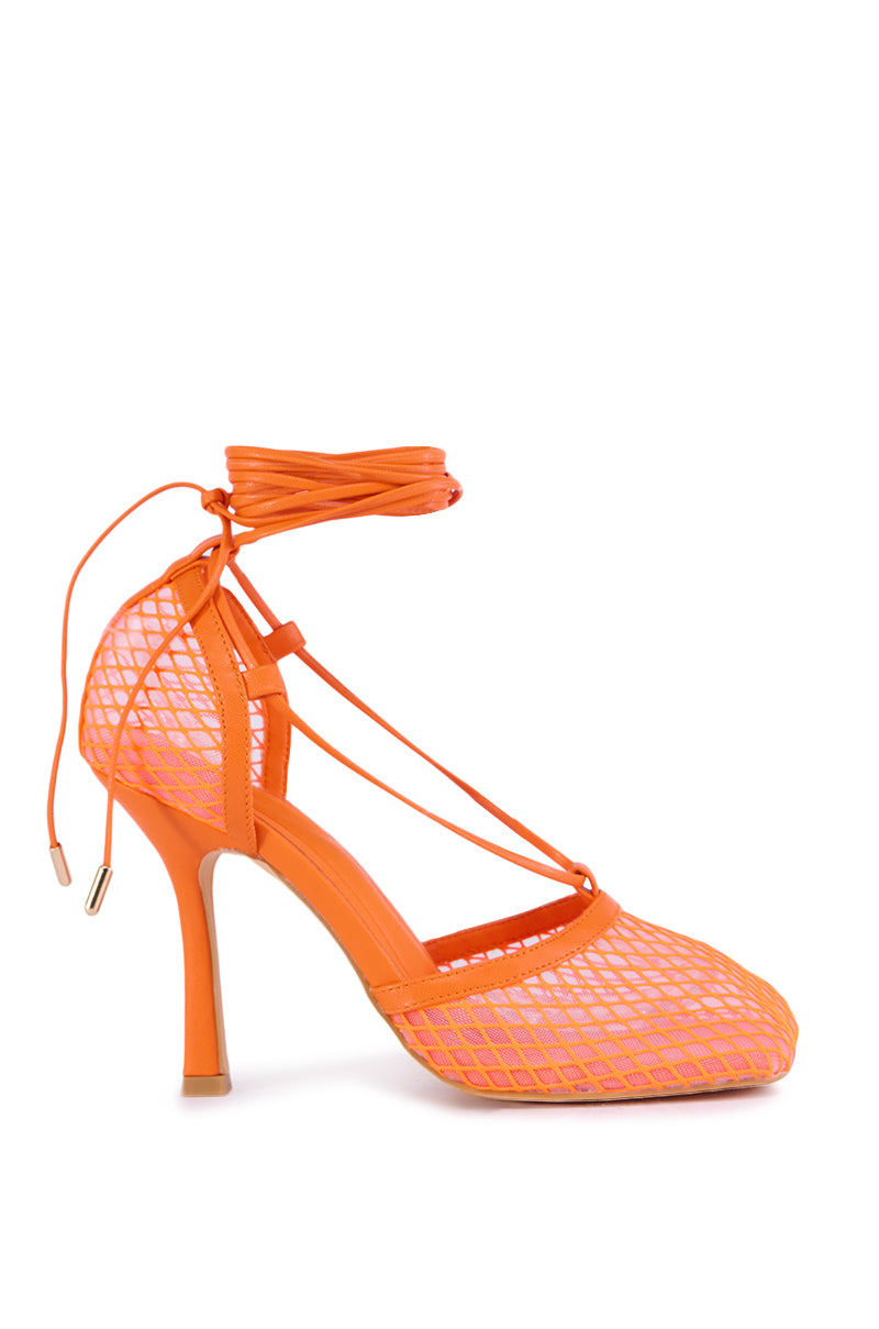 AZALEA WANG SKYLEE MESH SANDAL IN ORANGE