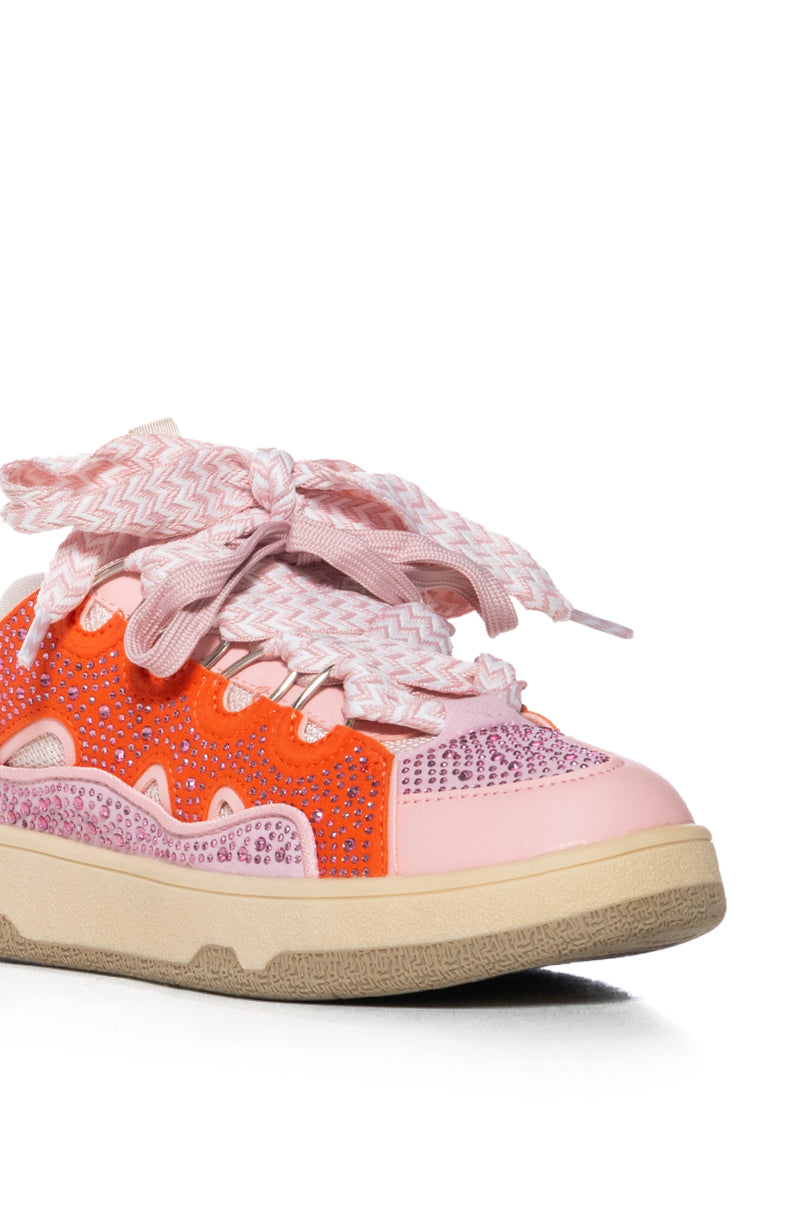 AZALEA WANG CINNABAR PINK AND ORANGE EMBELLISHED SNEAKER