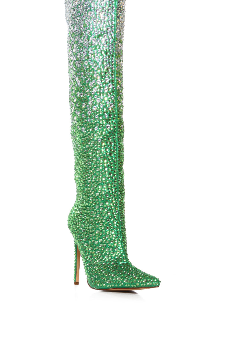 AZALEA WANG BERGAMONT GREEN OMBRE RHINESTONE EMBELLISHED BOOT