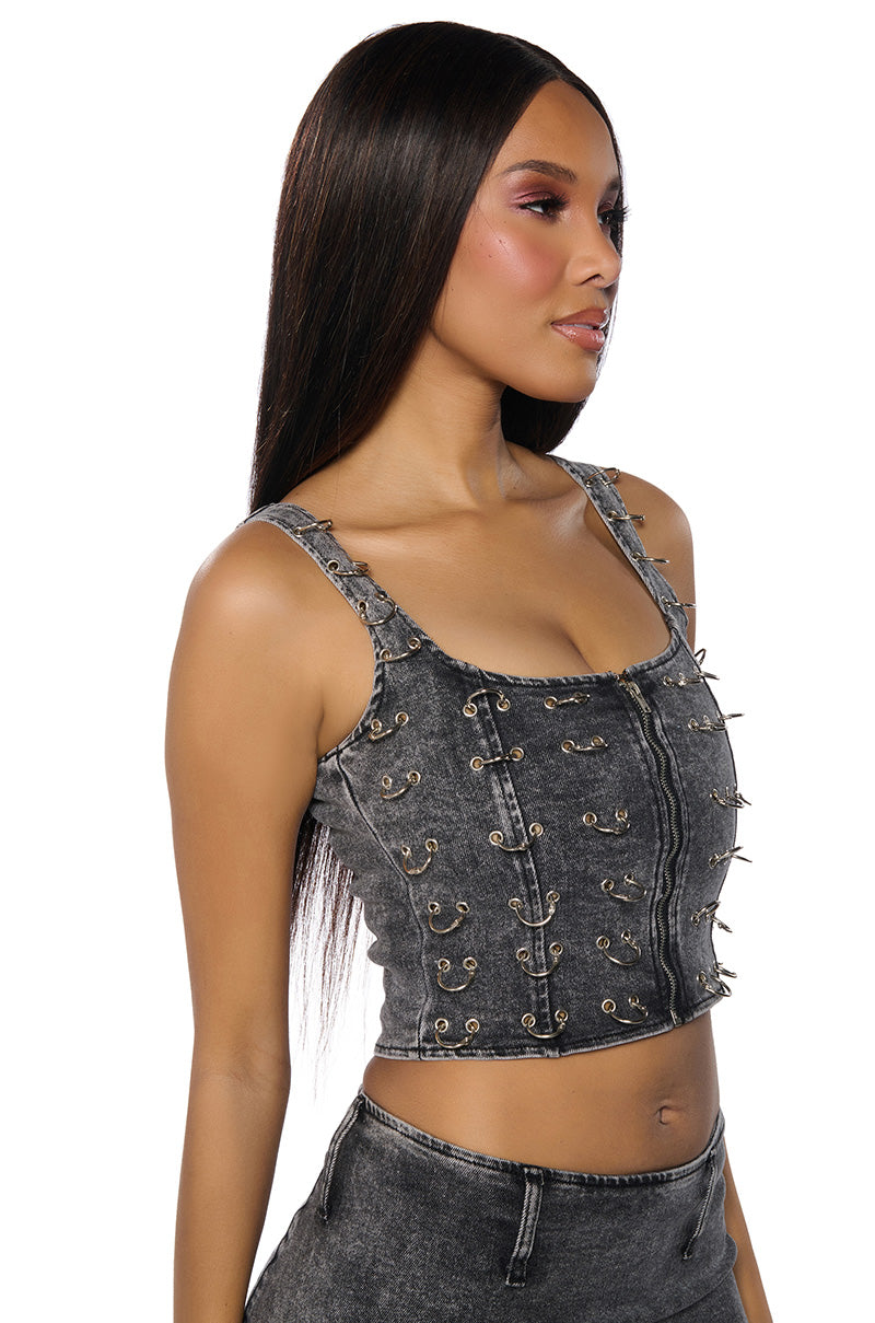 BAD TO THE BONE DARK DENIM CORSET