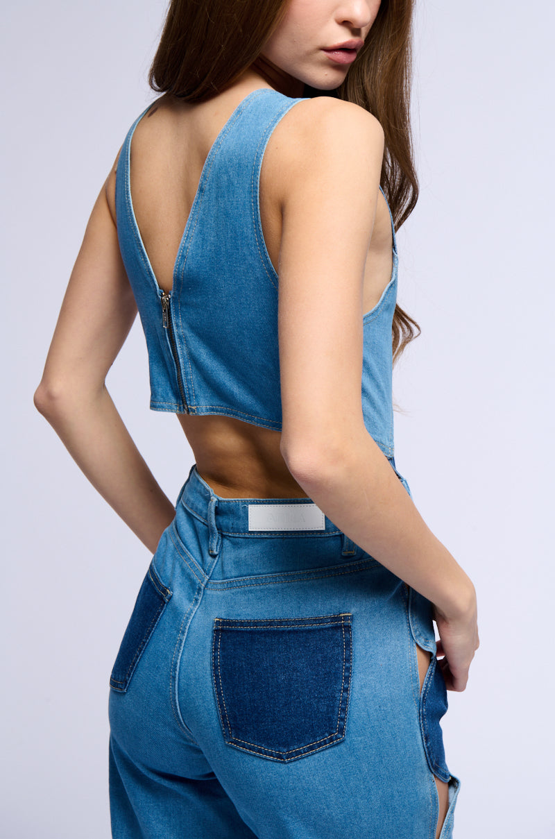 JULIETTE WEAVE TWO TONE DENIM JUMPSUIT