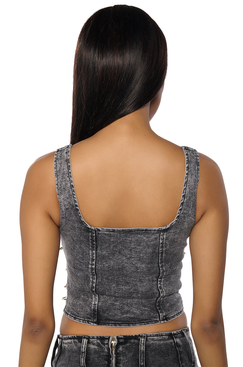 BAD TO THE BONE DARK DENIM CORSET