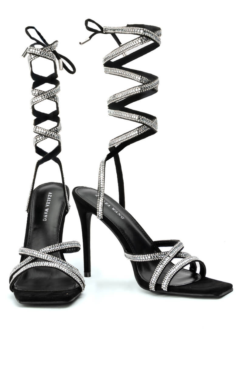 AZALEA WANG LUNARLIGHT LACE UP SANDAL WITH BLING IN BLACK