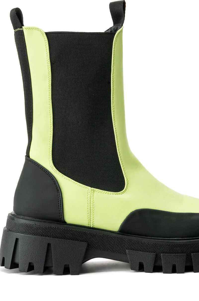 AZALEA WANG GENEVIEVE FLATFORM BOOTIE IN LIME