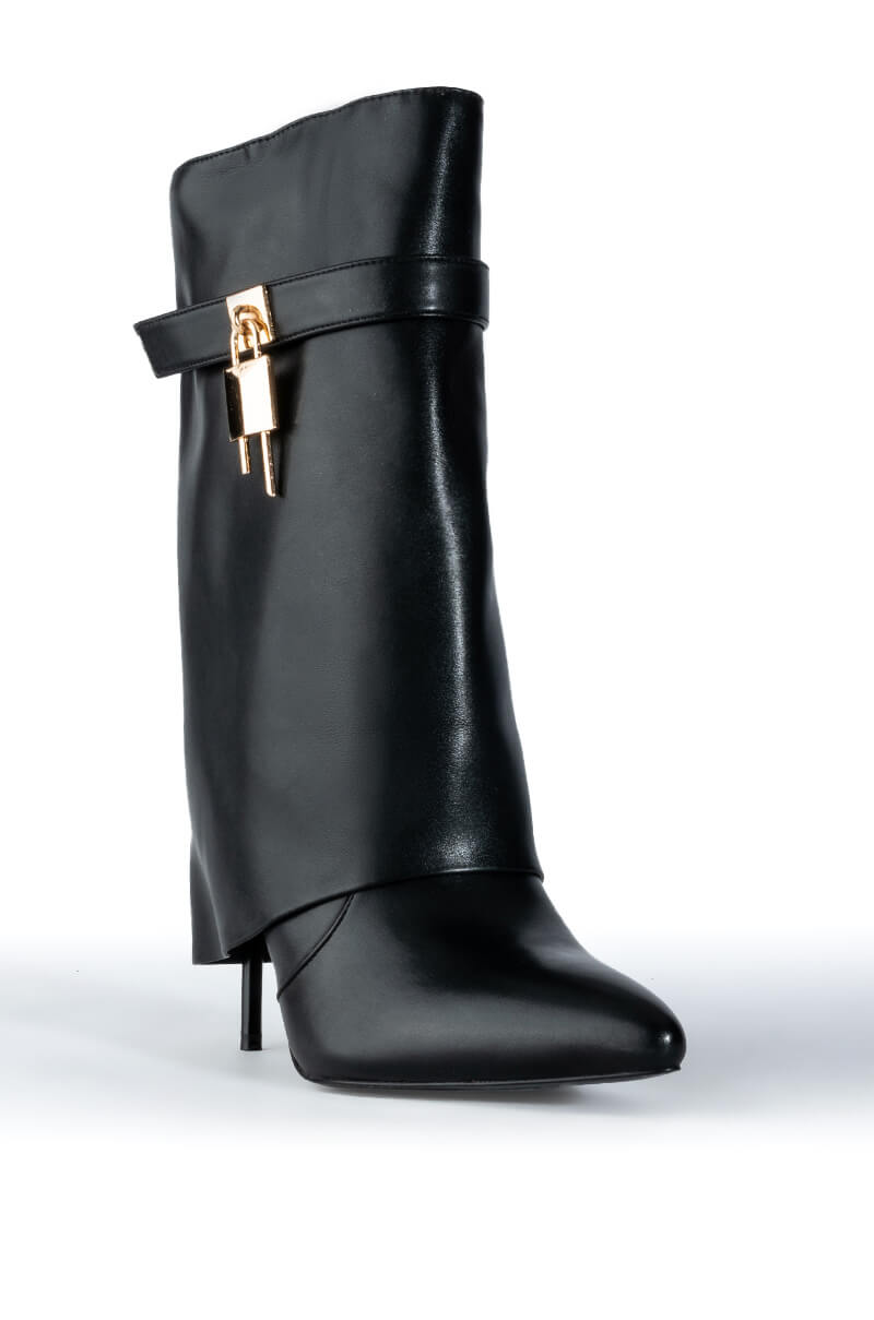 AZALEA WANG MINE FOLD OVER STILETTO BOOTIE IN BLACK