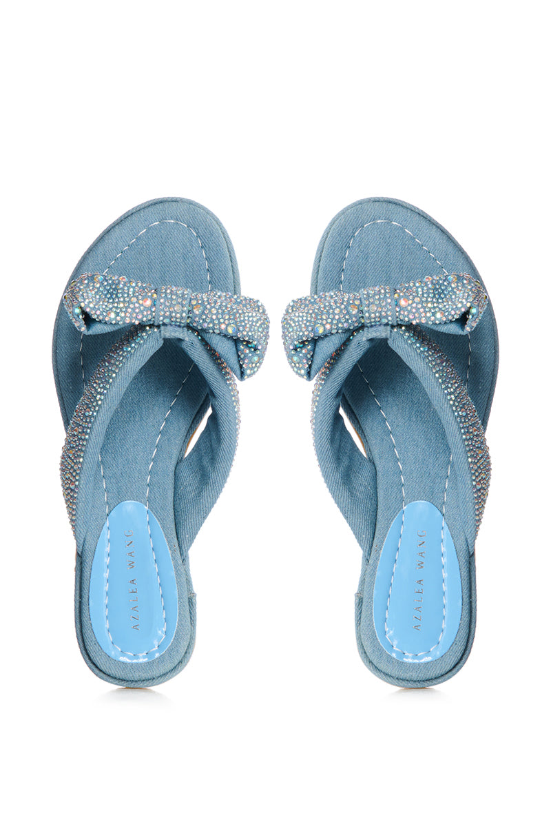AZALEA WANG EILEEN EMBELLISHED FILP FLOP SANDAL IN DENIM