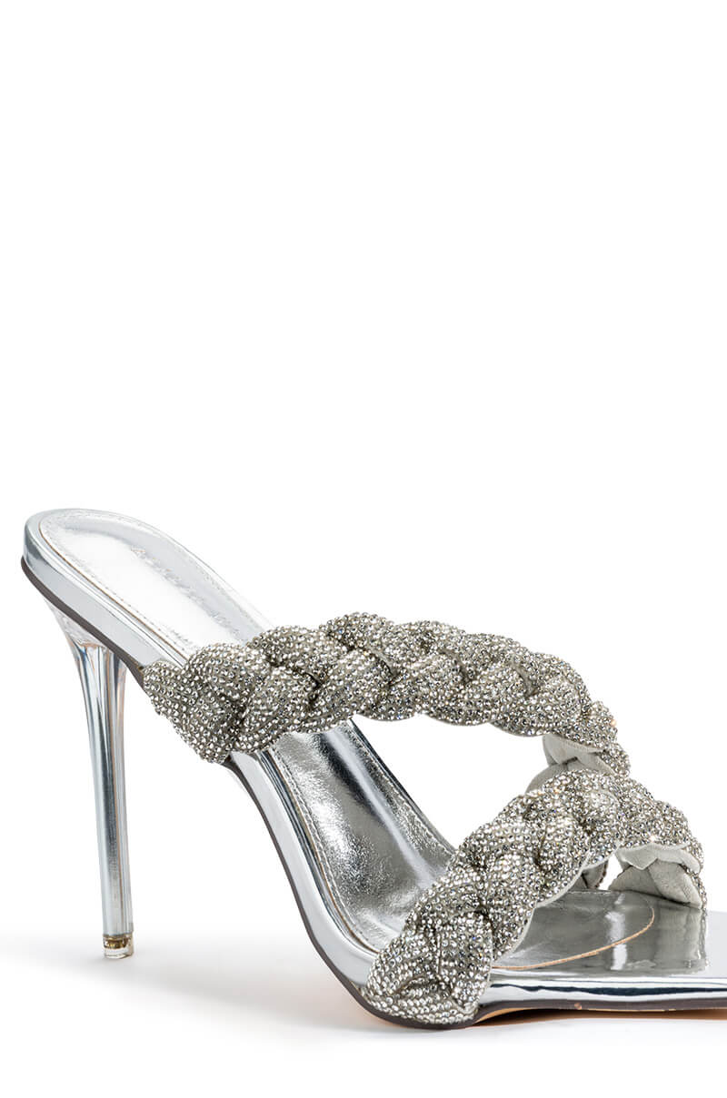 AZALEA WANG ANNABELLE STILETTO EMBELLISHED SANDAL IN SILVER