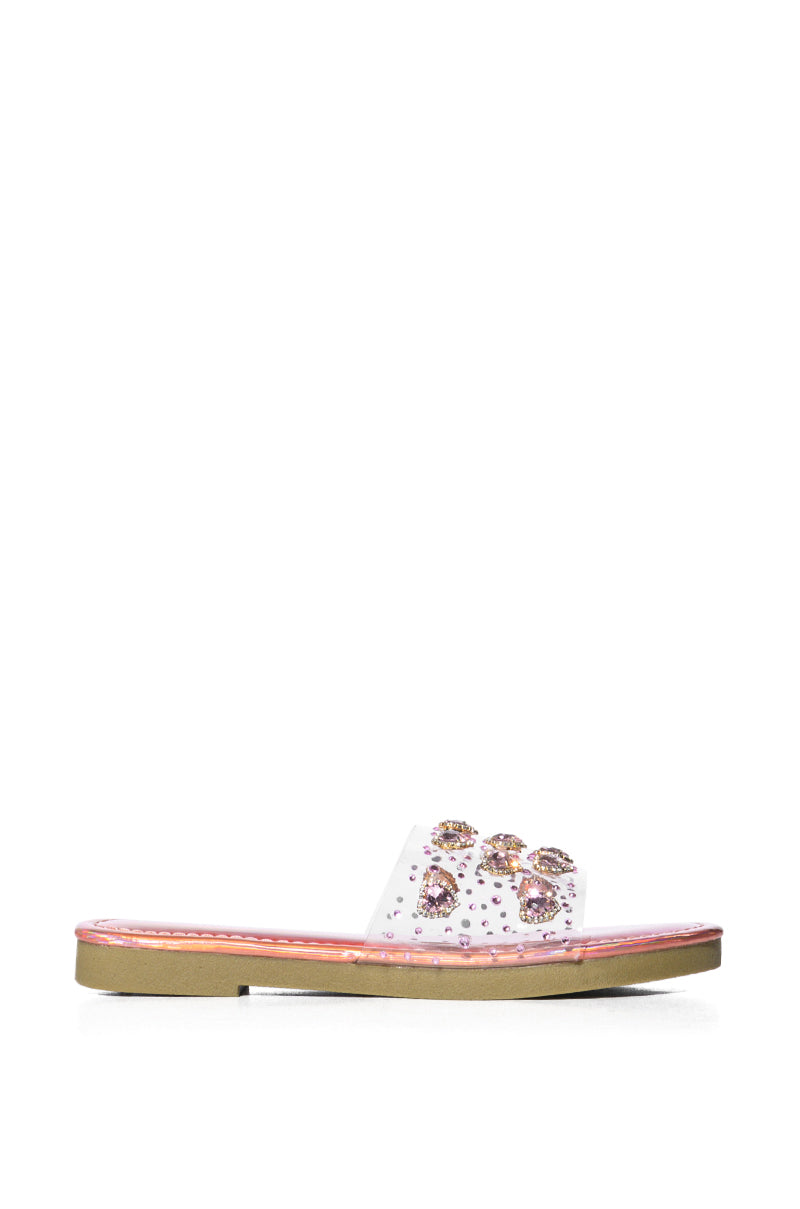 QUEEN OF HEARTS PINK HOLOGRAPHIC EMBELLISHED FLAT SLIDE