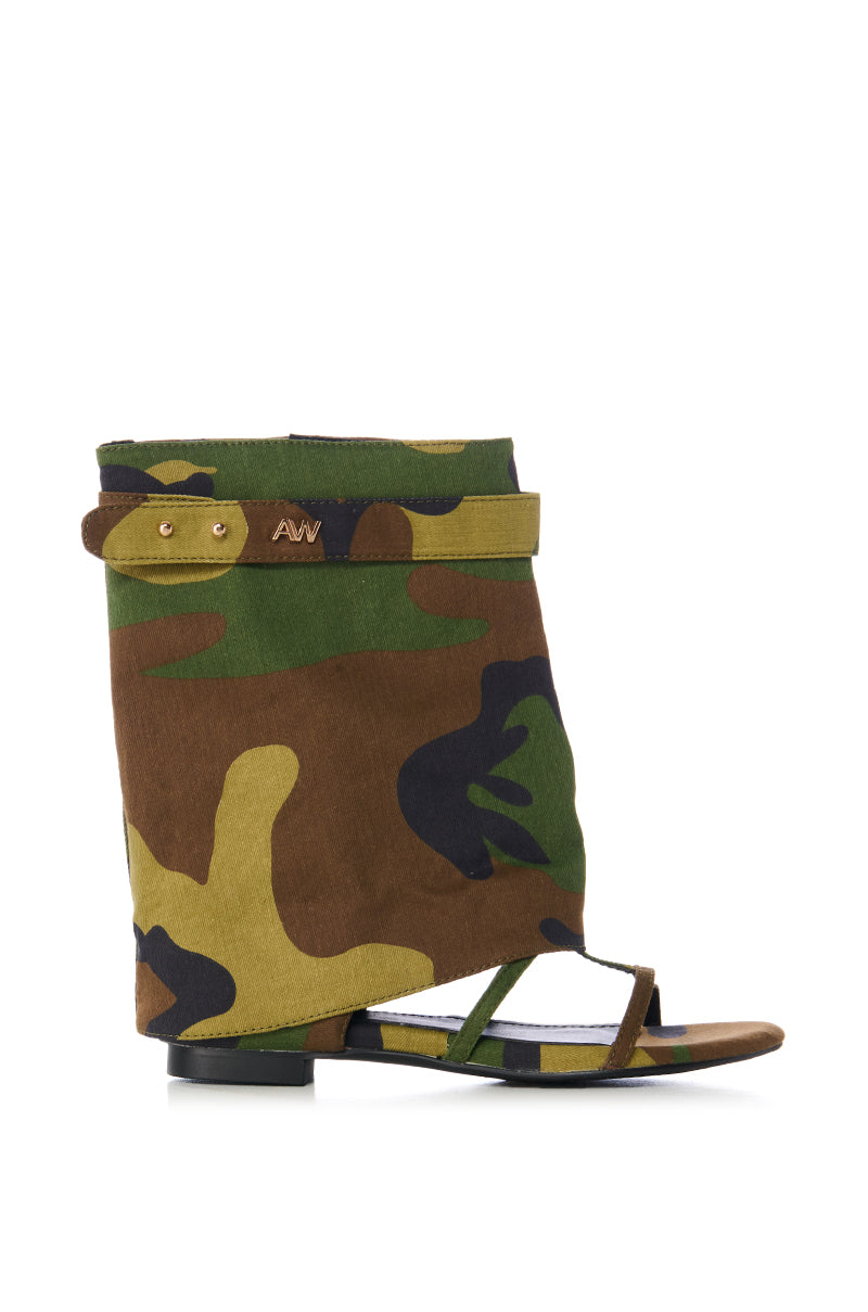 AZALEA WANG TORRE CAMO OPEN TOE SANDAL BOOT