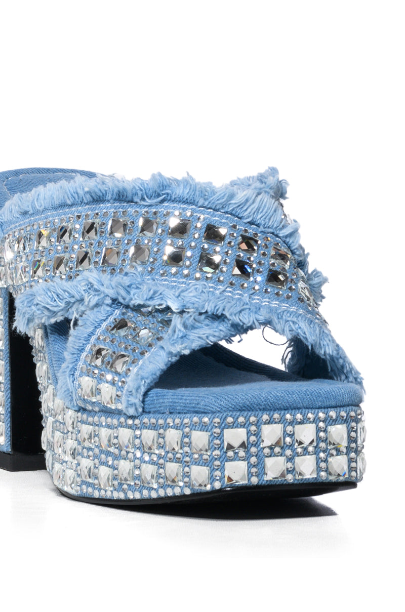 AZALEA WANG EVALINA DENIM AND SILVER STUDDED SANDAL